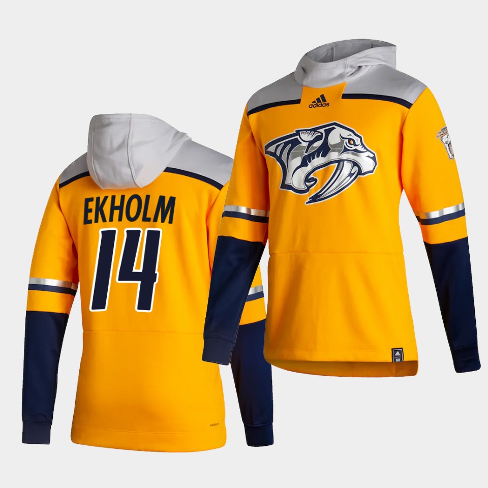 Men Nashville Predators #14 Ekholm Yellow NHL 2021 Adidas Pullover Hoodie Jersey